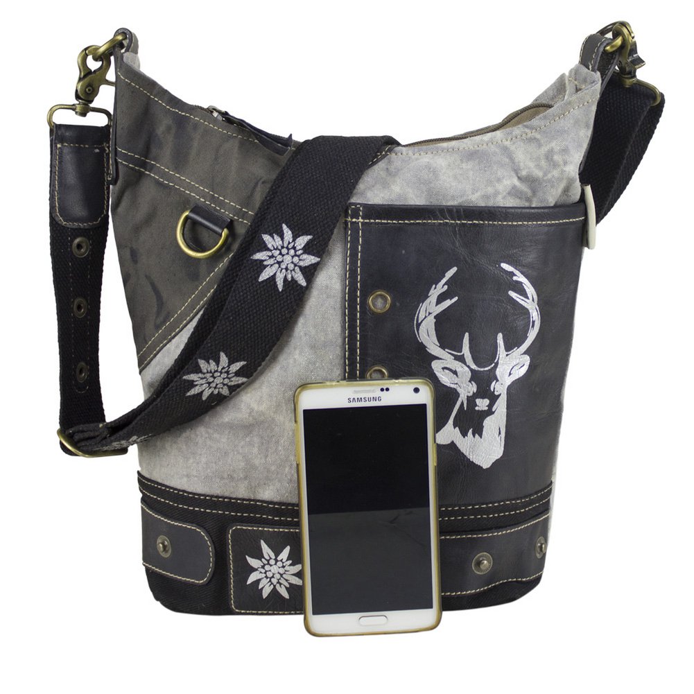 Domelo traditional bag. Women's shoulder bag. Dirndl shoulder bag made of canvas and leather. Handbag in traditional style with deer edelweiss print. Crossbody bag for women as Oktoberfest accessories.
