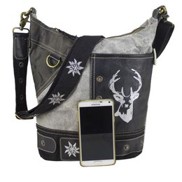 Traditionele tas van Domelo. Dames schoudertas. Dirndl schoudertas gemaakt van canvas en leer. Handtas in traditionele stijl met hertenedelweissprint. Crossbodytas voor dames als Oktoberfest-accessoire.