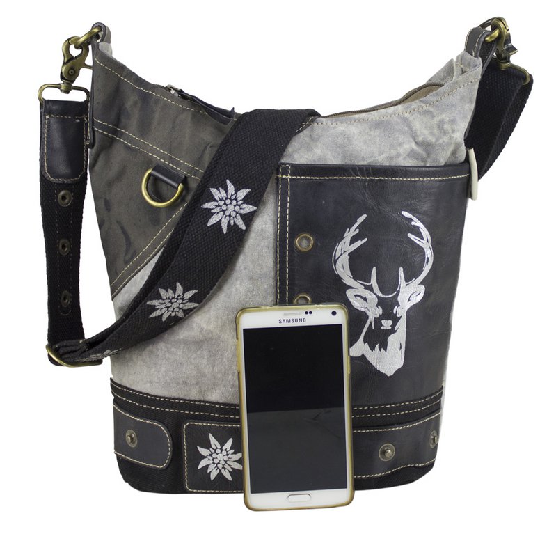 Domelo traditional bag. Women's shoulder bag. Dirndl shoulder bag made of canvas and leather. Handbag in traditional style with deer edelweiss print. Crossbody bag for women as Oktoberfest accessories.