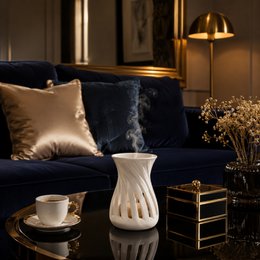 Parfumbrander uit de serie Céramy – Wit Corta – Gelakte keramische kaarsenhouder – Verspreiding van geurende was, etherische oliën – Decoratief cadeau-idee