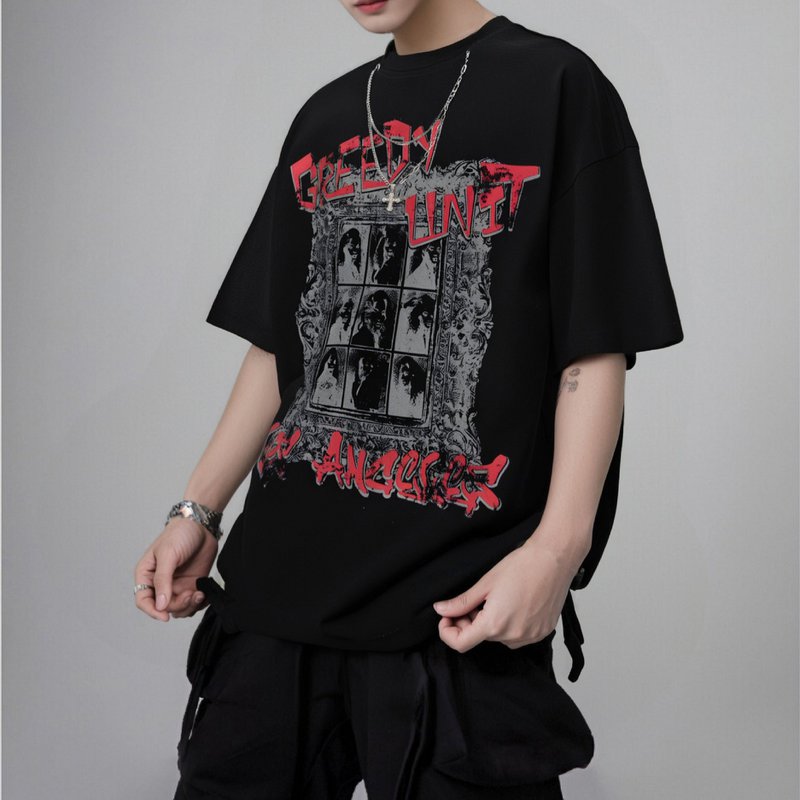 T-Shirt manches courtes unisexe, Streetwear, Hip-Hop, Design de Style foncé, collier, ample, décontracté, haut pour couple