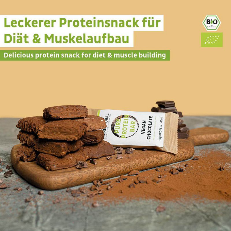Barretta proteica biologica vegana al cioccolato senza soia