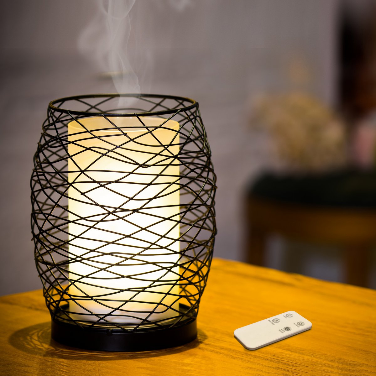 Ultrasonic Diffuser – Volupsia – in Glass and Metal with Remote Control – Simple to Use – Sober Design – Candlelight Lighting