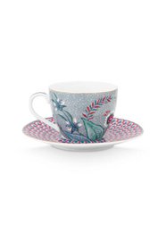 Set/2 Espresso Cups & Saucers Flower Festival Light Blue 120ml