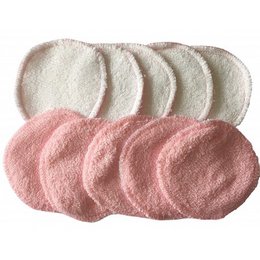 Set of 10 bamboo makeup removal discs in pink and white colors.