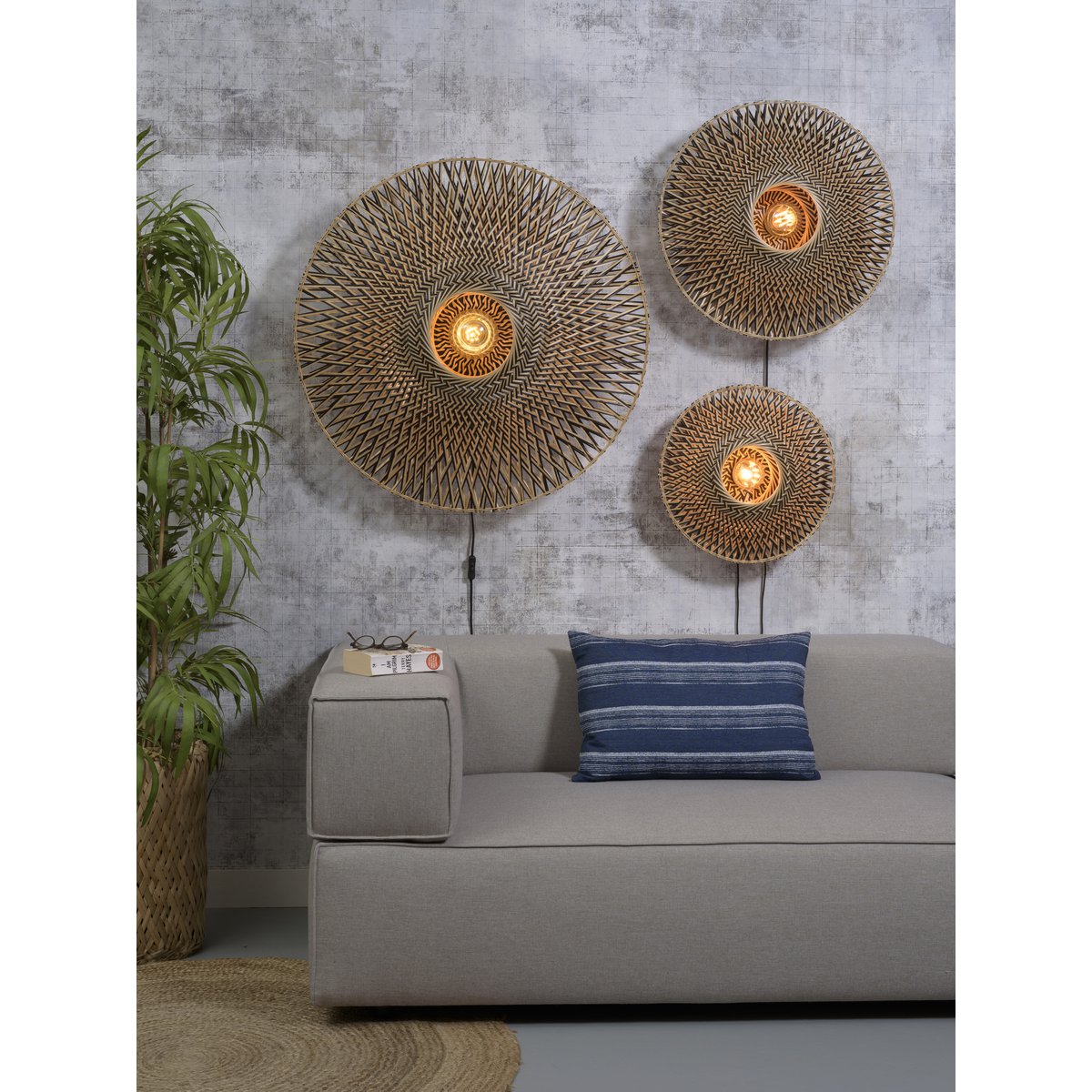 Lámpara de mano Bali 44cm zw./nat., S