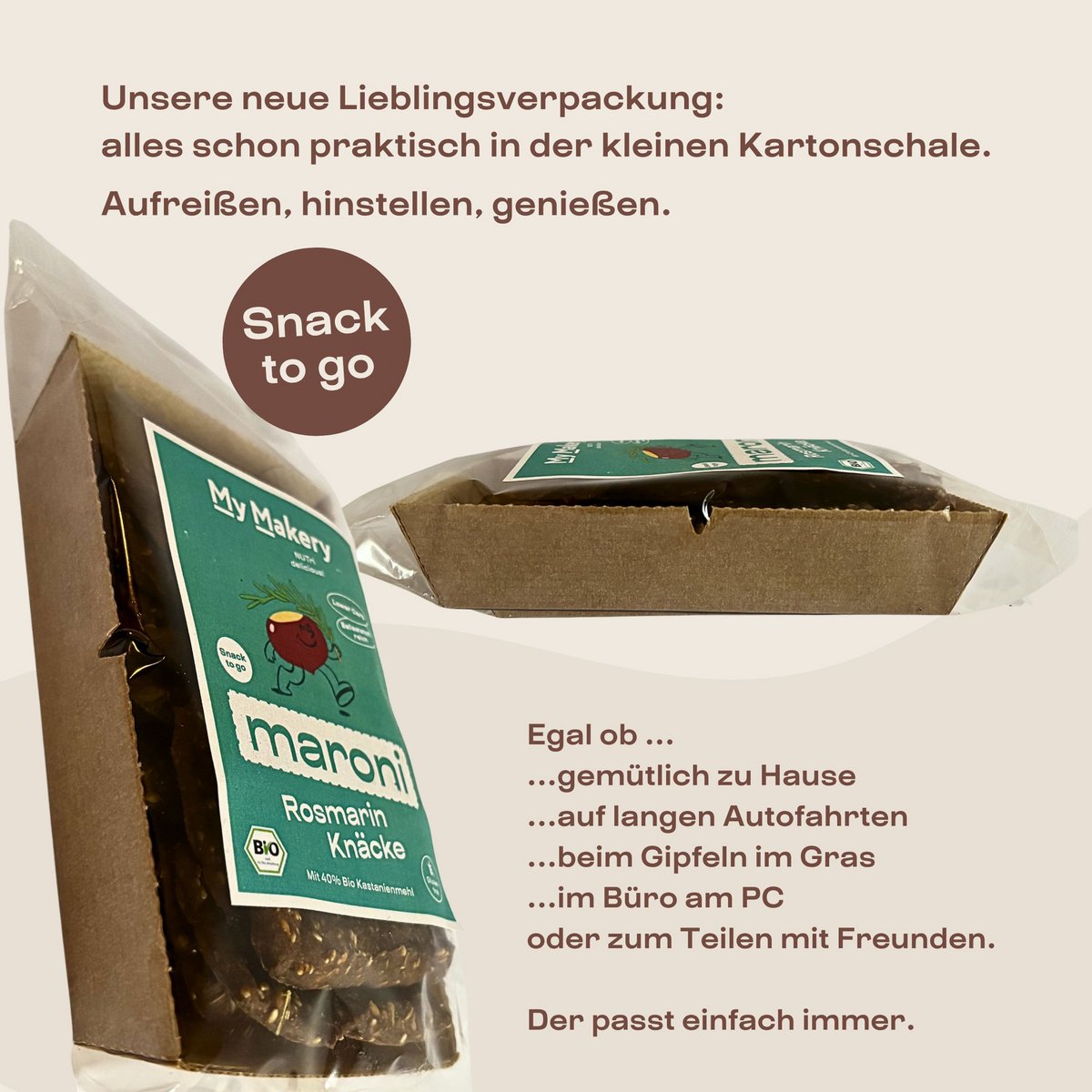 Maroni Knäcke Snack Rosmarin - Glutenfreier Bio-Snack auf Kastanienmehlbasis mit Rosmarin