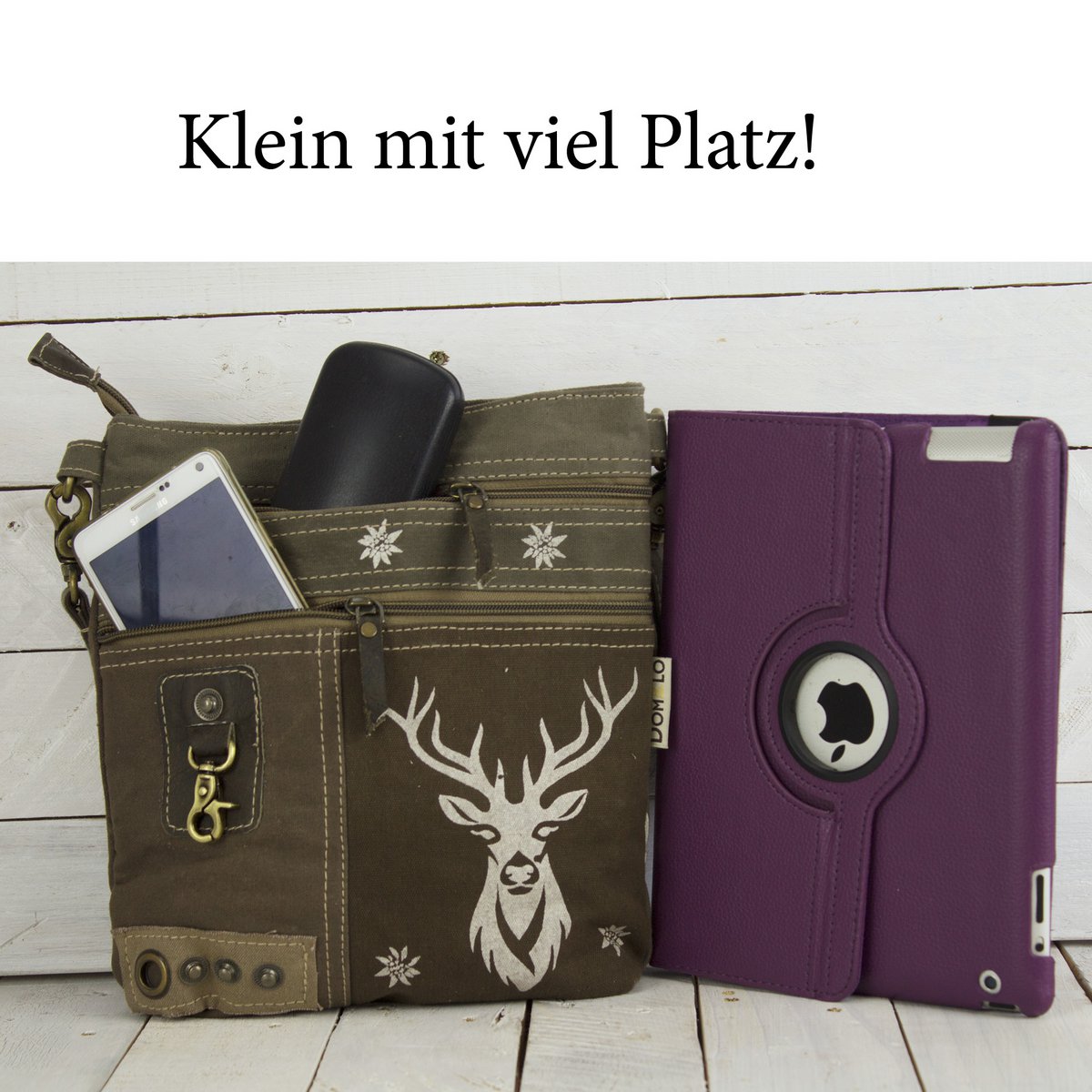 Domelo traditional bag. Women's shoulder bag. Dirndl shoulder bag made of canvas and leather. Handbag in traditional style with deer edelweiss print. Crossbody bag for women as Oktoberfest accessories.