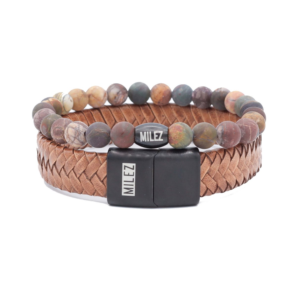 Heren armbanden Set 'Cognac Charm' - zwarte sluiting