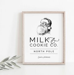 Vintage plakat świąteczny, plakat świąteczny Milk and cookies Co. Retro świąteczny plakat