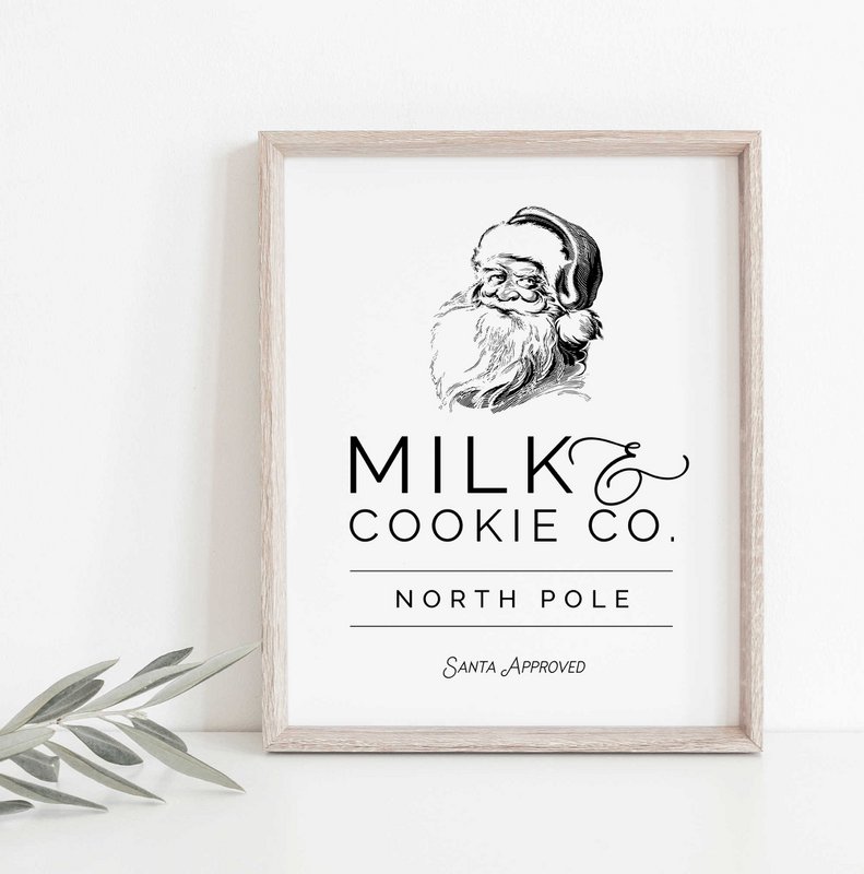 Vintage juleplakat, juleplakat Milk and cookies Co. Retro juleplakat