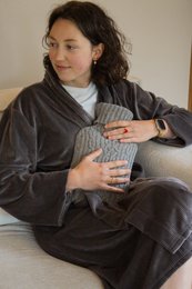 "Soft fleece baby robe, grey and taupe colors, comfortable loungewear nightgown for women"