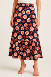 Lang -flaret bonia nederdel med etaper - Multicolored Print lavet i Frankrig