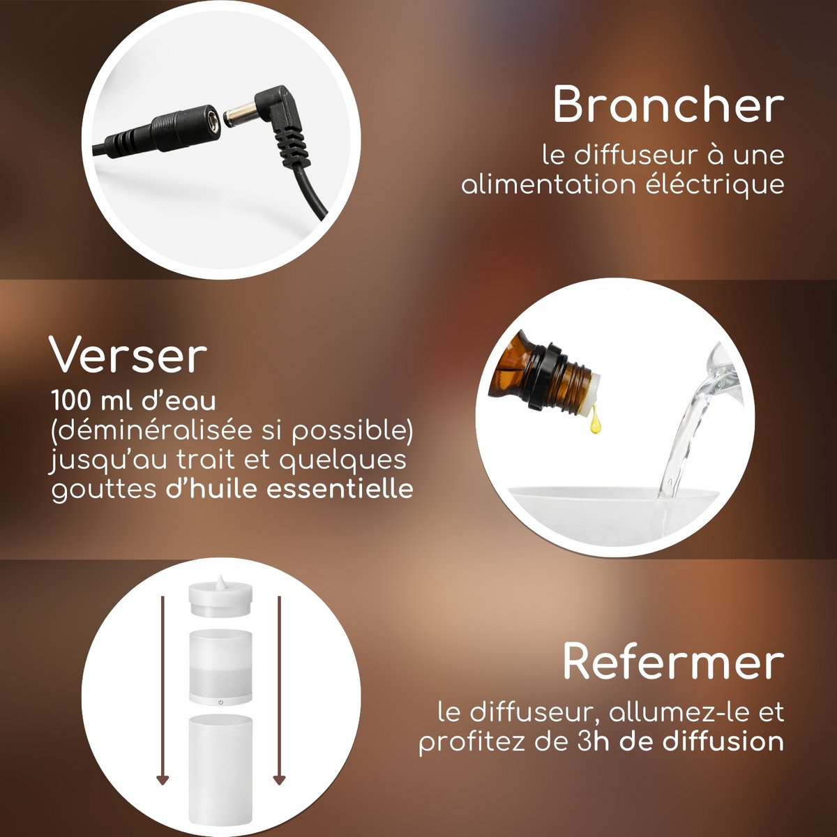 Ultrasonic Diffuser – Volupsia – in Glass and Metal with Remote Control – Simple to Use – Sober Design – Candlelight Lighting