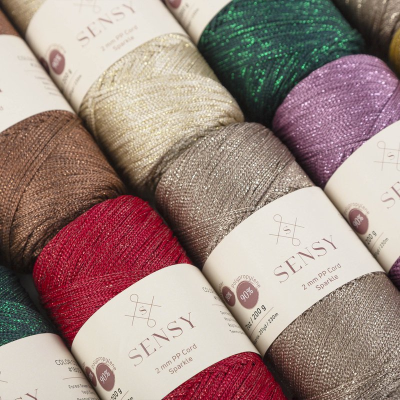 Sensy Premium 2mm Sparkle - 250 m Sznurek do makramy, 90% polipropylen / 10% poliester