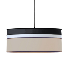 Beige pendant light with a modern, decorative design. Features a cylindrical shape and a black trim. Suitable for pendant lighting in living rooms, dining rooms, or entryways.