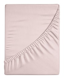 Blush-colored 100% cotton satin fitted sheet with a soft, smooth texture and a fitted design for a comfortable sleep experience.