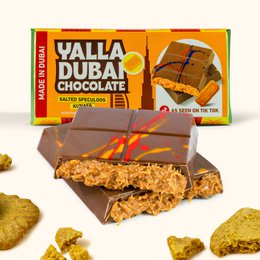 Salted Lotus Dubai Chocolate - 180 g, a chocolate bar with a rich, dark chocolate coating and a crunchy, nutty interior.