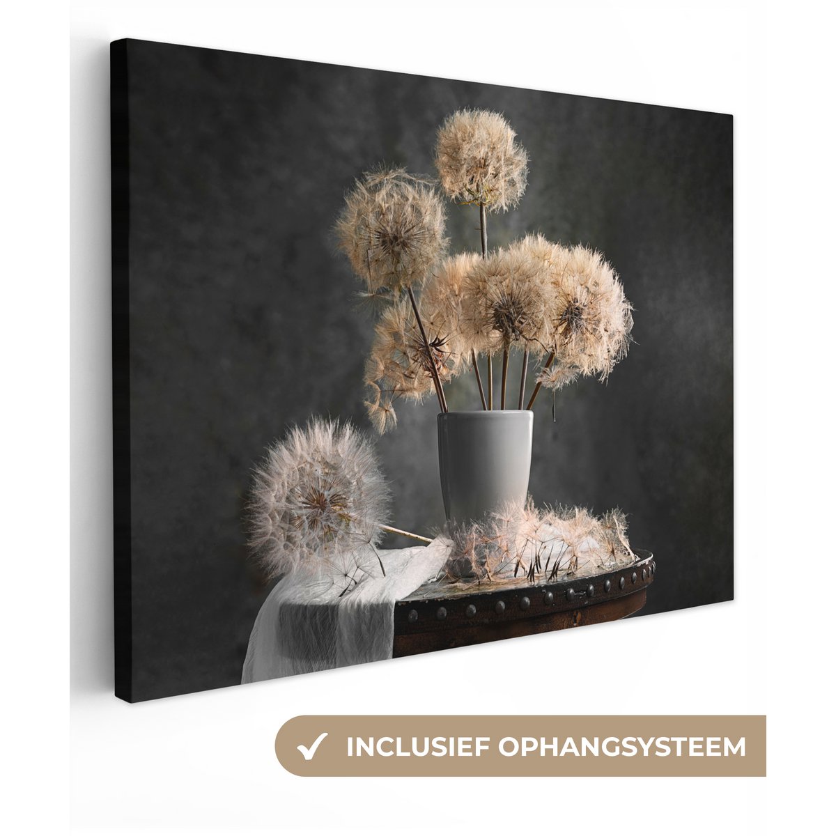 Leinwand Malerei - Wanddekoration - Blumensamen - Löwenzahn - Vase - Stillleben - Bouquet