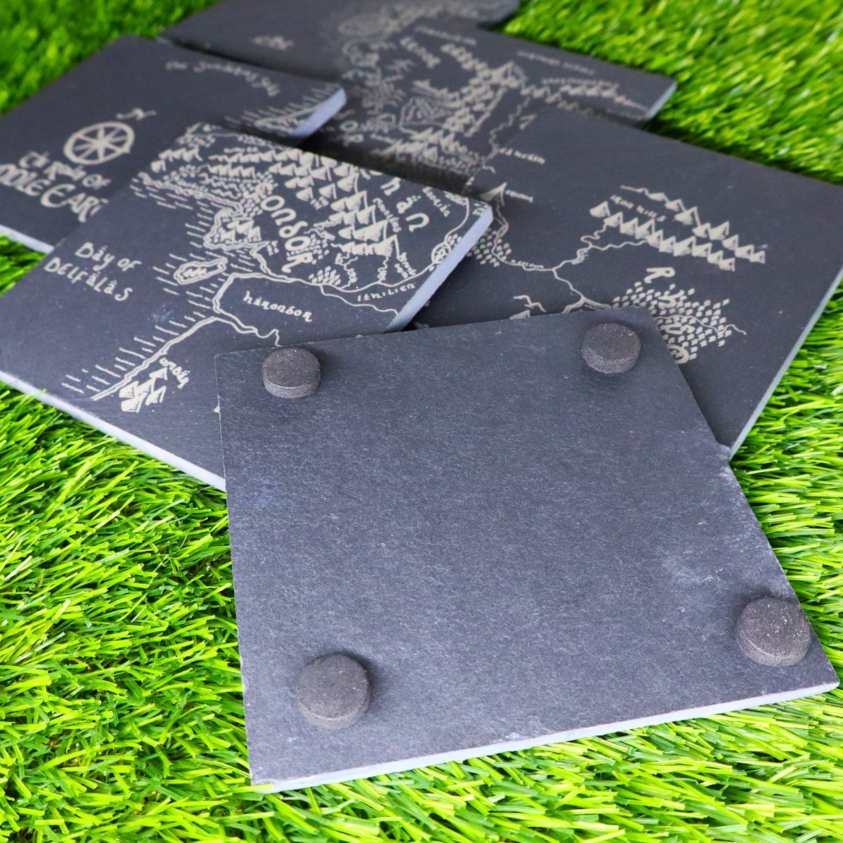 Premium Lord of the Rings Slate Coaster Set, Fantasy Geek Home Nerd Decor, Tolkien Fan Housewarming