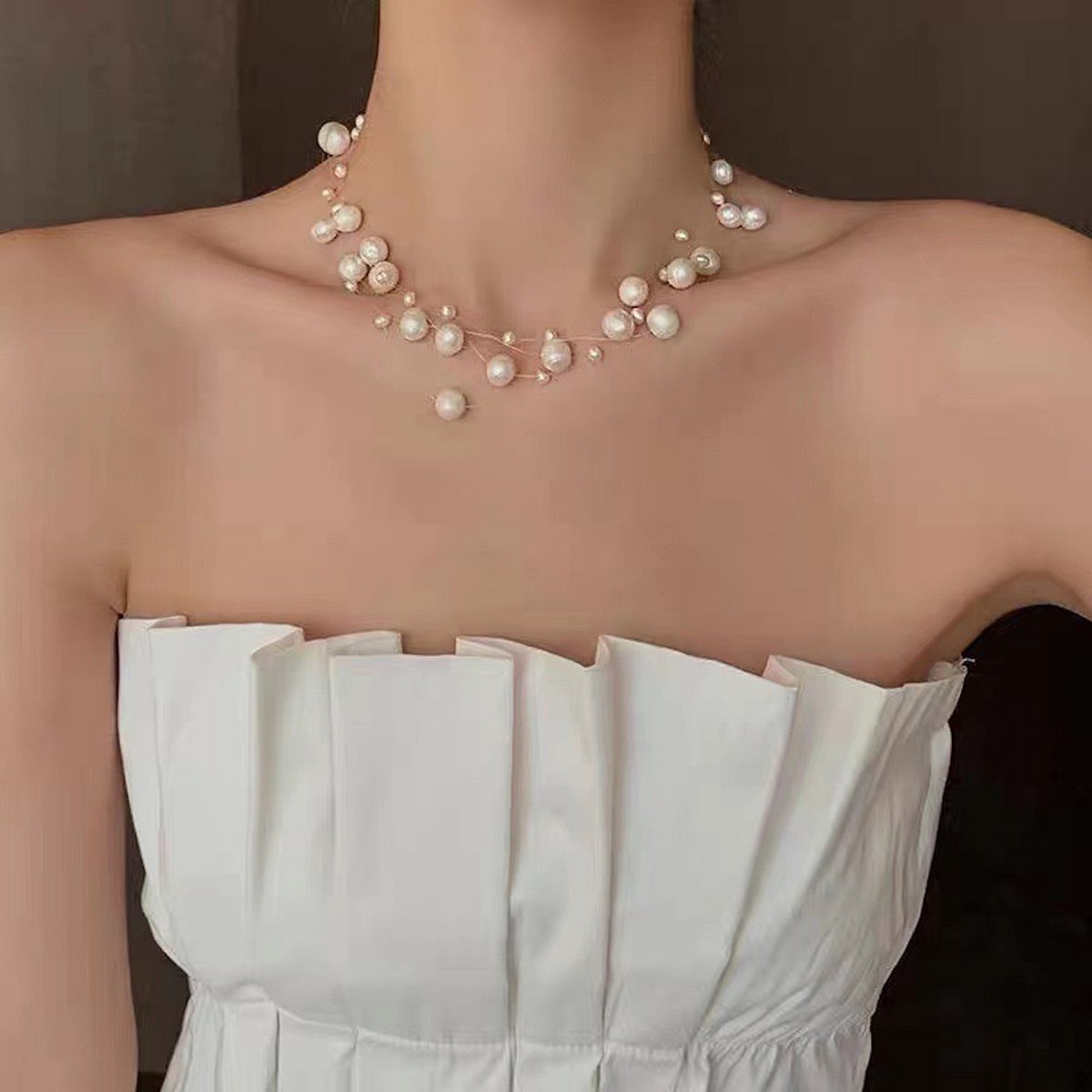 Süßwasserperlen, transparente Linie, Braut-Halsband