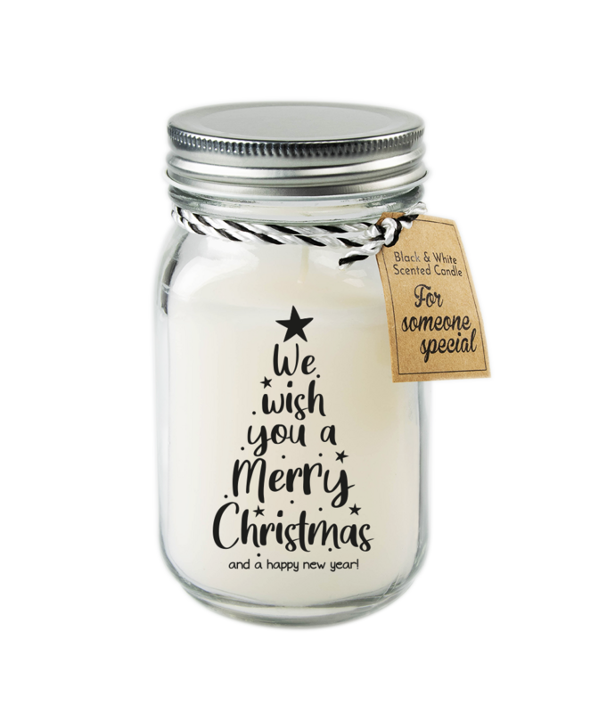 Velas perfumadas en blanco y negro - Feliz Navidad