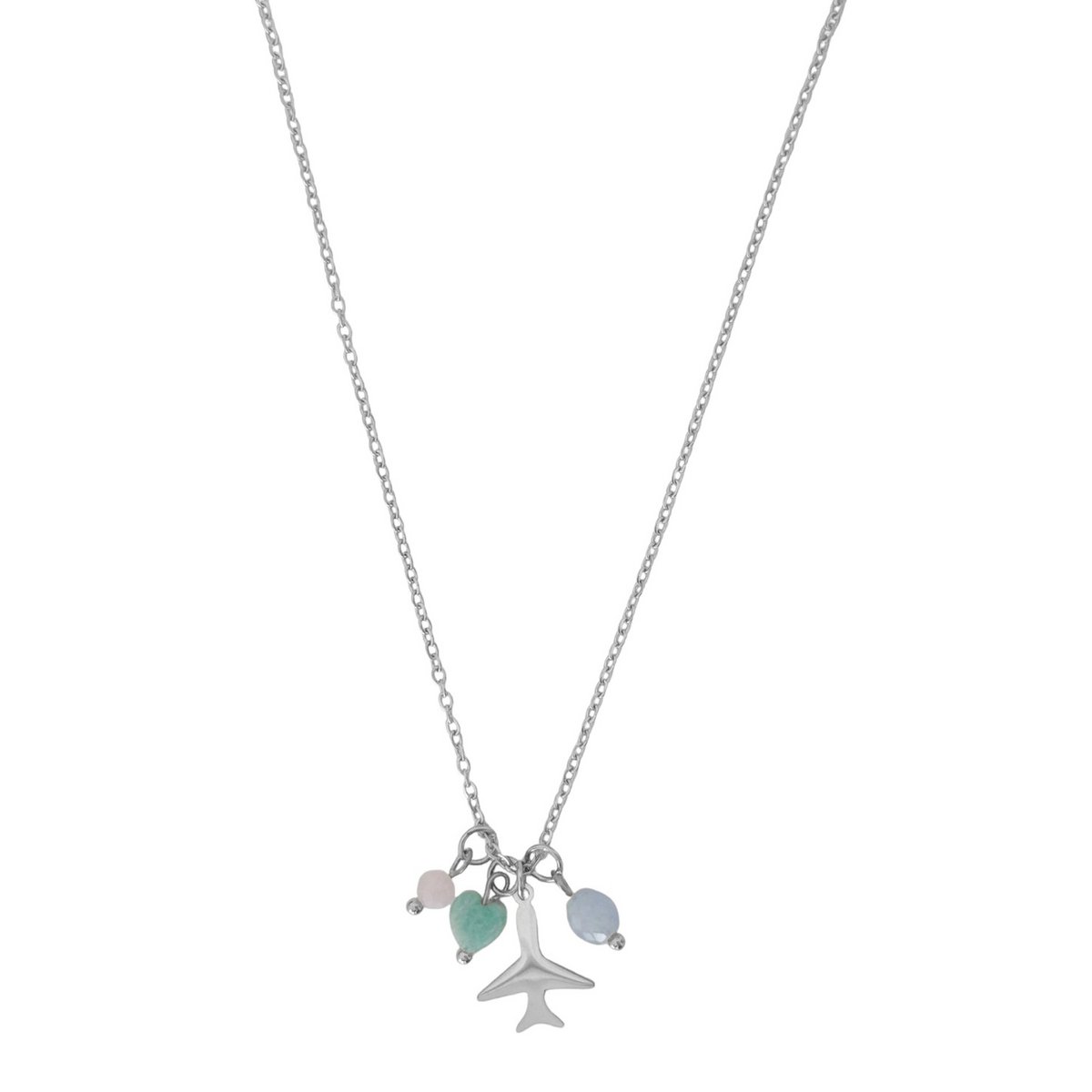 Vliegtuig Ketting Rozenkwarts, Amazoniet & Aquamarijn - Zilver