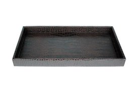 Servir le plateau rectangulaire en cuir synthétique kroko brun foncé