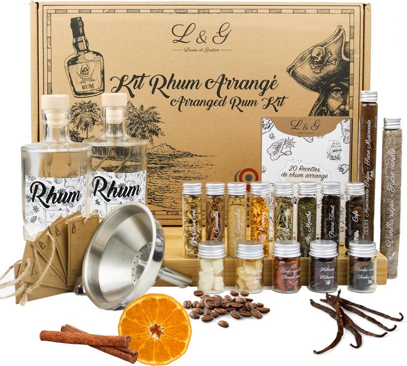 LOUISE & GASTON® Arrangiertes Rum-Zubereitungs- und Aufguss-Set – Geschenkideen – DIY-Geschenkbox Überraschungsverkostung – Weihnachten, Valentinstag, Feiertage, Geburtstag – Hergestellt in Frankreich – Hochwertige Zutaten