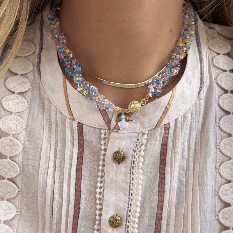 Collier de perles de cristal tchèque avec fermeture magnétique plaquée or, collier incontournable