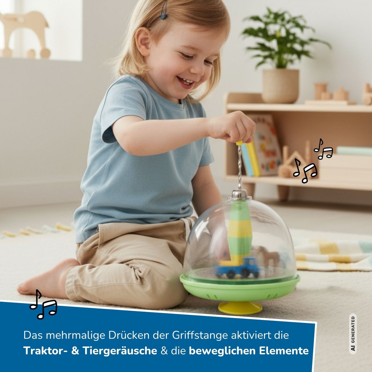 Boerderij panorama tol voor kinderen, met geluid en bewegende elementen, Ø 19 cm