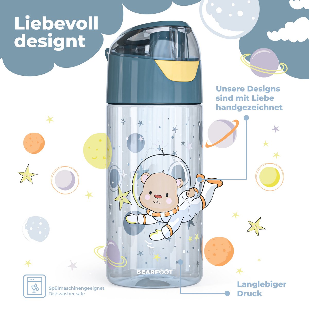 Drinking bottle children's lightweight water bottle - astronaut bear