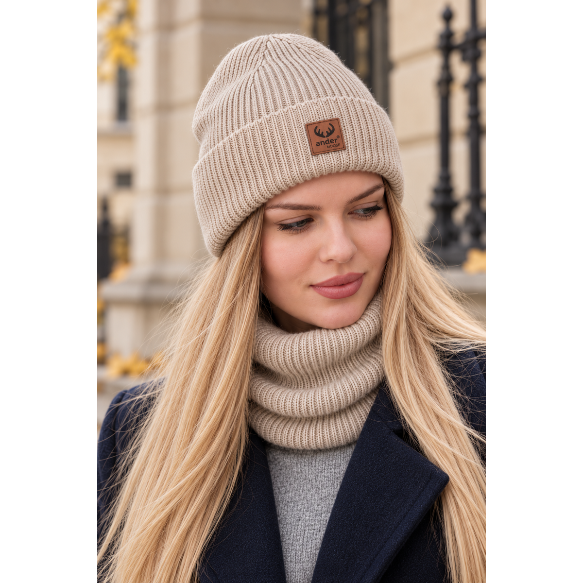 Set cappello e sciarpa BRIGID - 100% lana merino - beige