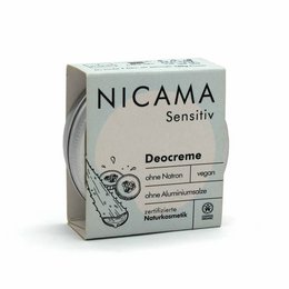 Organic, natural, vegan deodorant cream in a plastic-free container. Sensitive formula without baking soda.
