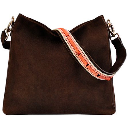 BOHO IBIZA BAG - Coral Ivory shoulder strap (70cm) + Suede bag (Cocoa)