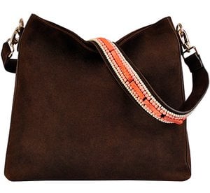 BOHO IBIZA BAG - Coral Ivory Schultergurt (70cm) + Wildledertasche (Cocoa)