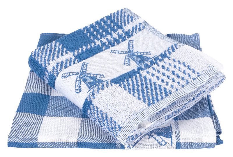 100% Bomuld Køkkentekstil Sæt 6 stykker Mill Blue