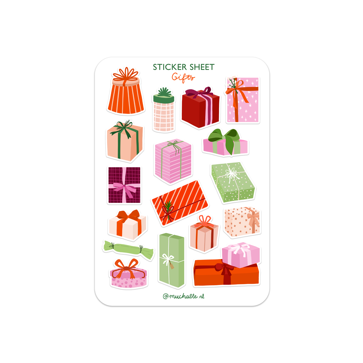 Stickerbogen gestanzt – Geschenke mit Weihnachtsillustrationsmuster