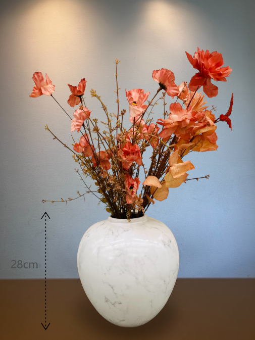 Fiori di seta con barattolo di zenzero in porcellana americana della metà del XX secolo Grande H * 28 L * 25