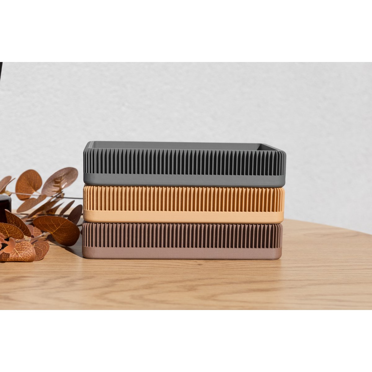 Modern Ribbed Square Organizer in Earthy Tones – Minimalist Desk, Vanity, or Home Storage Solution, Minimalist Modern Office Design Decor