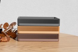 Modern Ribbed Square Organizer in Earthy Tones – Minimalist Desk, Vanity, or Home Storage Solution, Minimalist Modern Office Design Decor