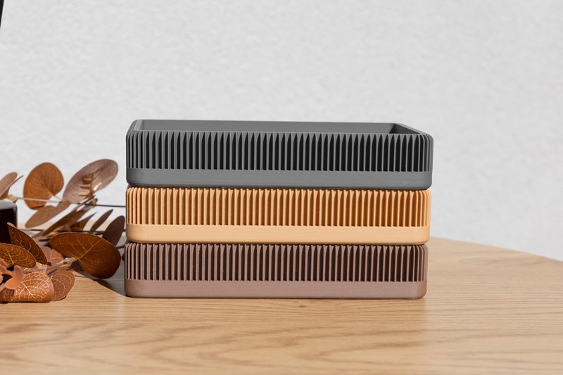 Modern Ribbed Square Organizer in Earthy Tones – Minimalist Desk, Vanity, or Home Storage Solution, Minimalist Modern Office Design Decor