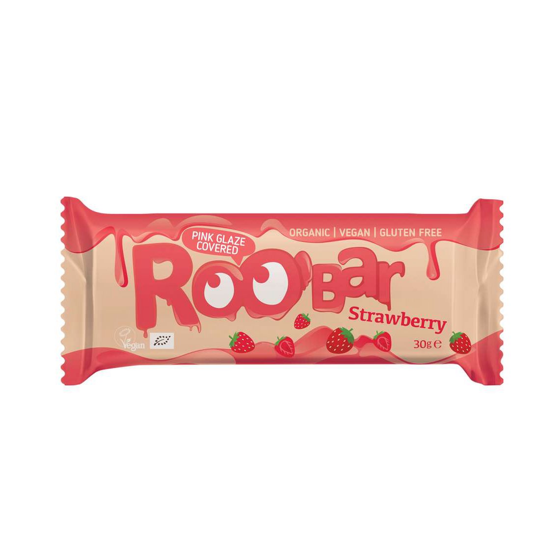 Roobar strawberry bar covered with pink glaze, organic, Roobar, 30g