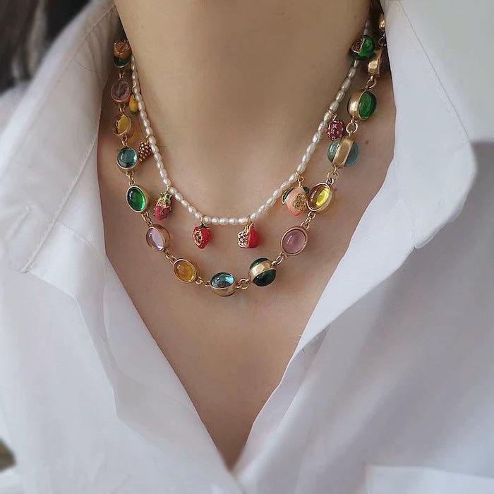 Vintage Rainbow Glass Stones Jewelry Set
