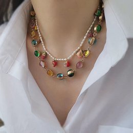 Vintage Rainbow Glass Stones Jewelry Set