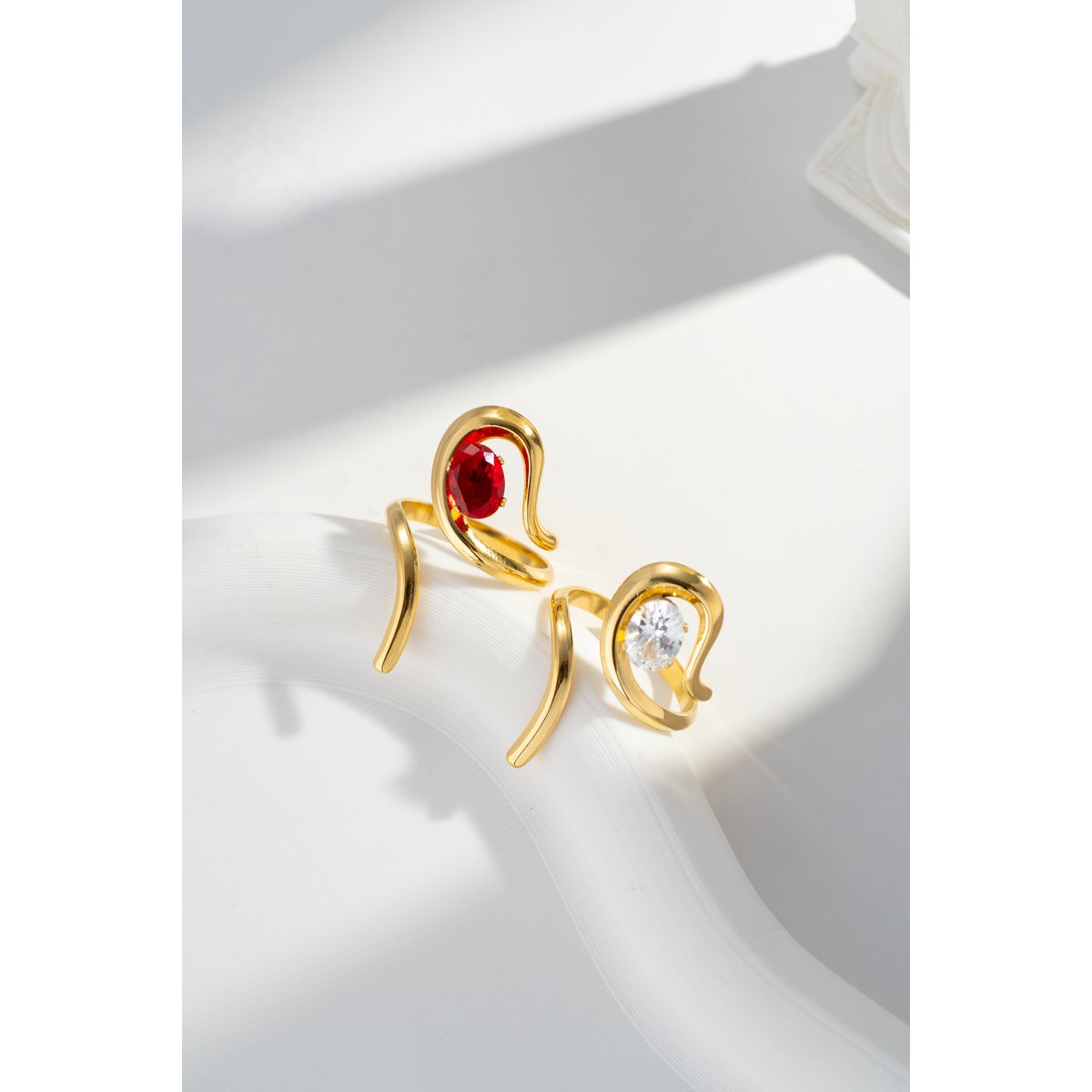 Bague géométrique acier inoxydable cristal ajustable design moderne