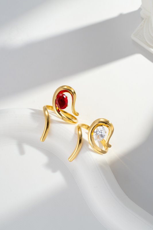 Bague géométrique acier inoxydable cristal ajustable design moderne