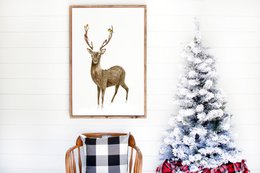 Deer and birds poster, botanical Christmas poster, deer poster, Christmas print, reindeer Christmas decor, Christmas poster