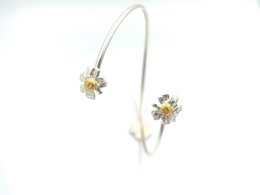 Gold Chamomile Flower Bracelet, Handmade Minimalist Jewelry, Organic Forest Cuff, Boho Gift for Protection, Sterling Silver 925