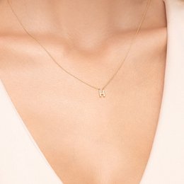 Necklace Letter "H", 14K yellow gold with diamonds